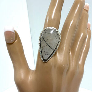 Handmade Ring Natural Tourmalinated Quartz Silver plated Adjustable Gift Box